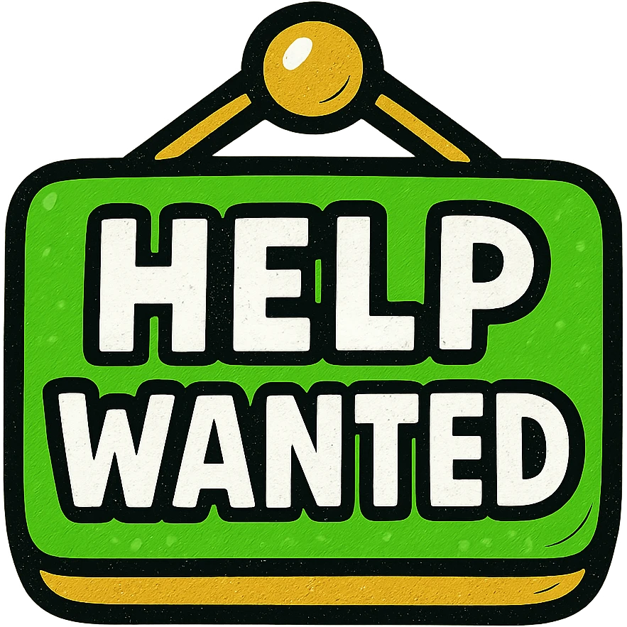help wanted sign in green, white, and gold color scheme, bold and clear lettering, visually appealing, suitable for digital use emoji