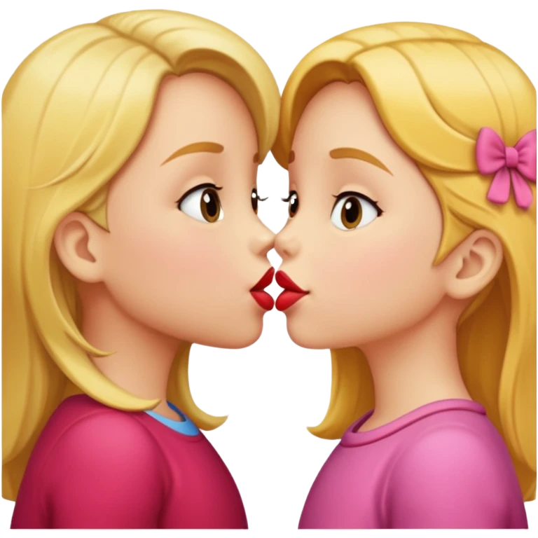 two 5 year old gals about to kiss on the lips, lips extremely close but not touching emoji