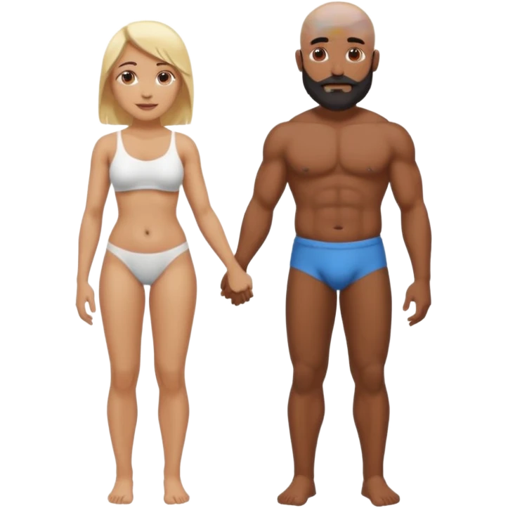 Naked Indian bald man with a beard holding hands with naked blonde fit woman emoji