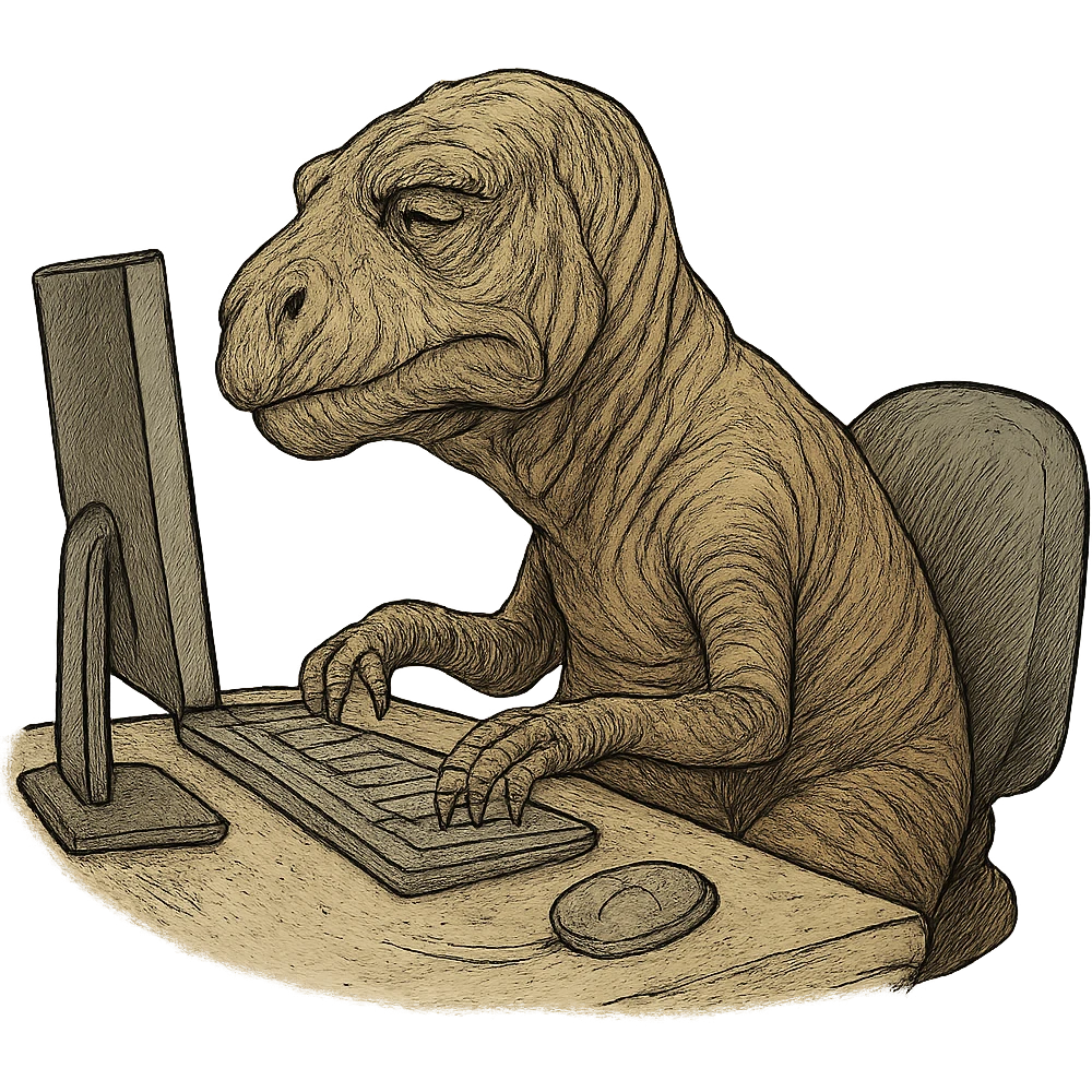old dinosaur working at a computer emoji