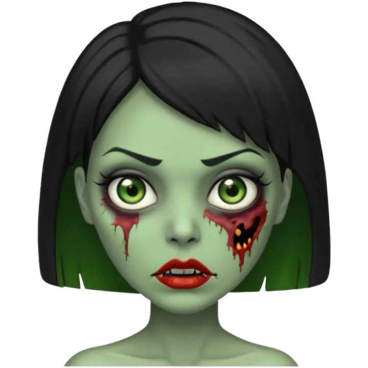 Uma zumbi de pele verde cabelo chanel preto emoji