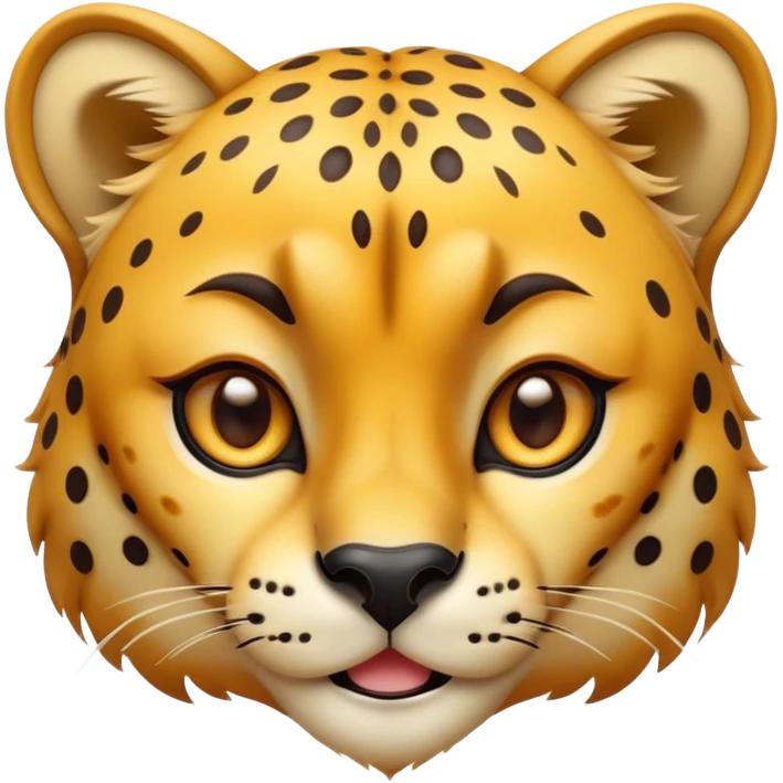 Cinematic Comical Cheetah Portrait Emoji, Head tilted dramatically with an exaggeratedly amused expression, featuring a striking, glossy golden Fur with bold spots, wide, expressive amber eyes filled with playful disbelief, Simplified yet hilariously expressive features, highly detailed, glowing with a slightly sassy glow, high shine, dramatic yet playful, stylized with an air of cheeky mischief, bright and endearing, soft glowing outline, capturing the essence of a spirited and over-the-top cheetah, so meme-worthy it feels like it could dash its way into internet fame instantly! emoji