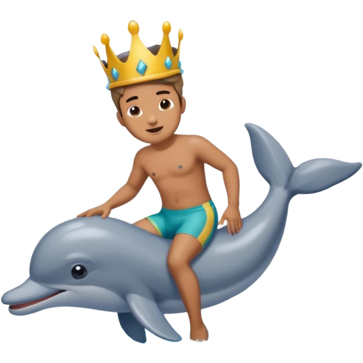 Man riding dolphin in lake with poop king on his head emoji