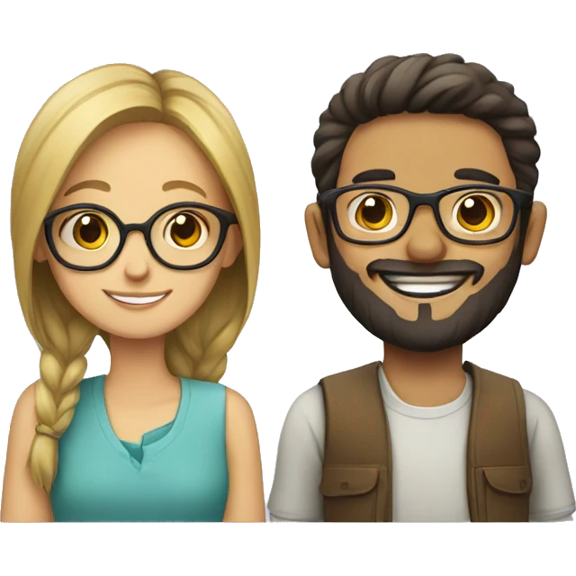 smiling girl with bearded boy with glasses emoji