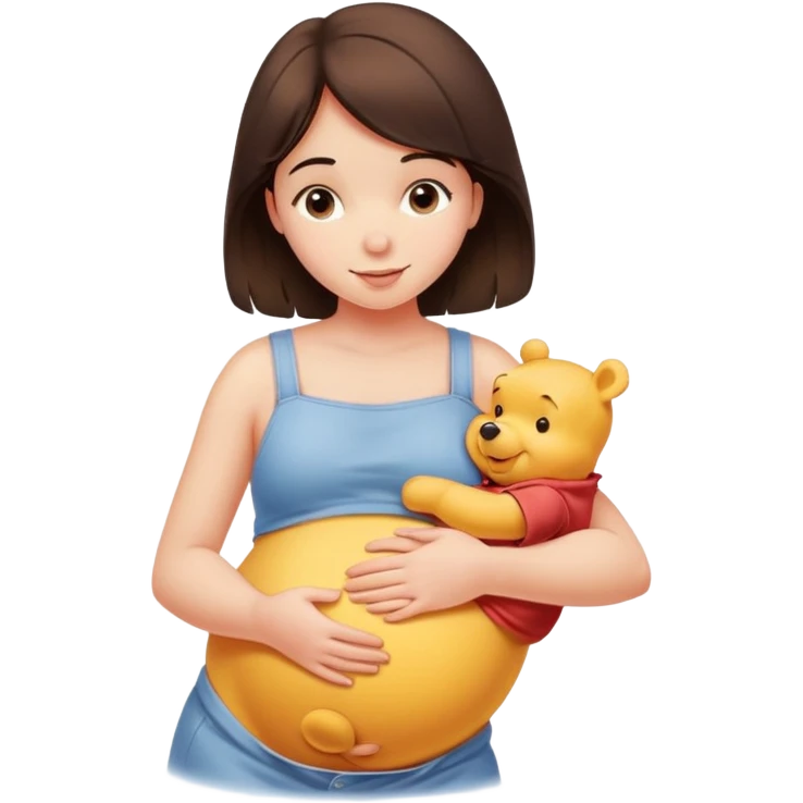 Pretty brunette girl rubbing Winnie the Pooh’s belly emoji
