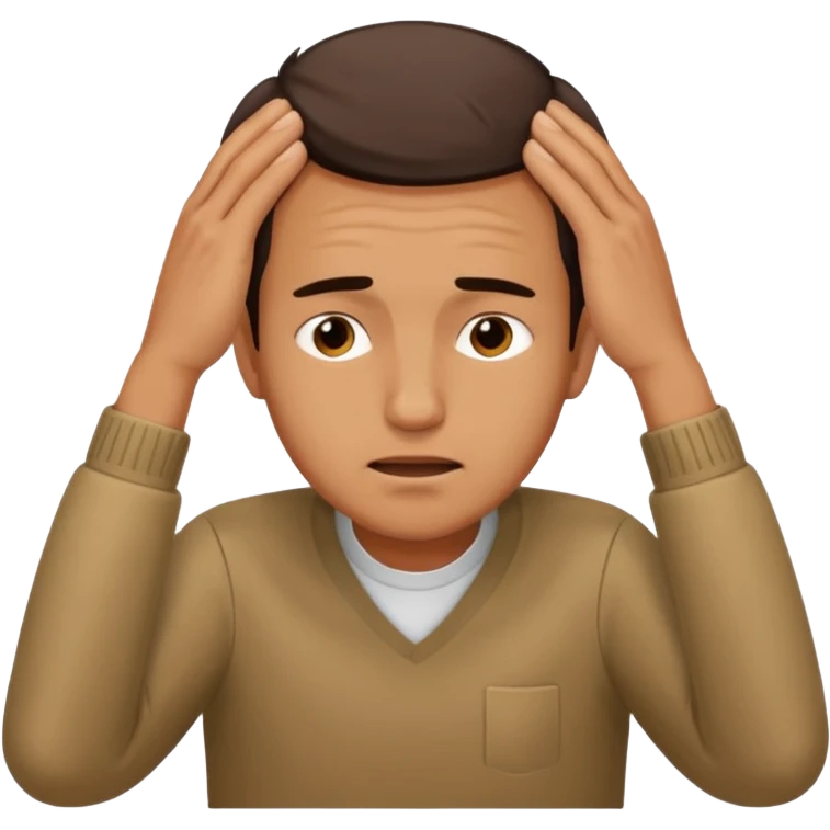 An overwhelmed man touching his forehead with his hands emoji