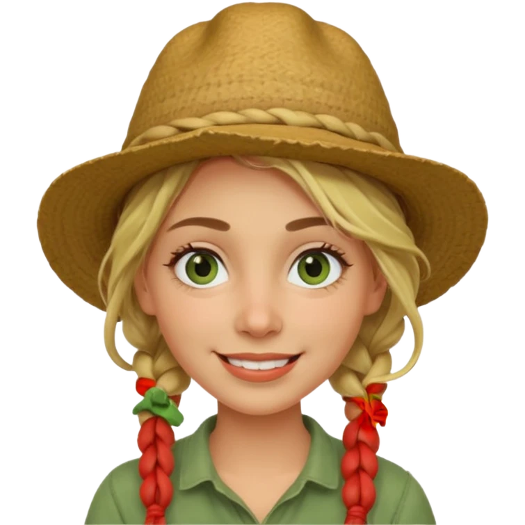 messy green clay mask and red tourist hat blond braided woman big eyes smiling and clay mask emoji