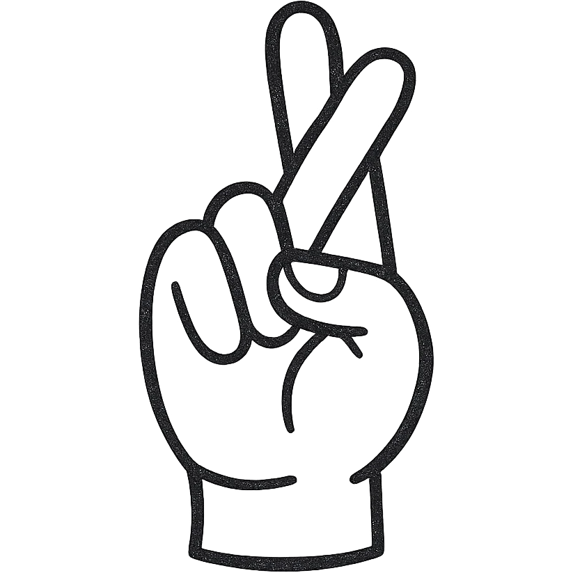 stylized illustration of a hand showing the ASL letter R, fingers crossed, minimal and easy to recognize emoji