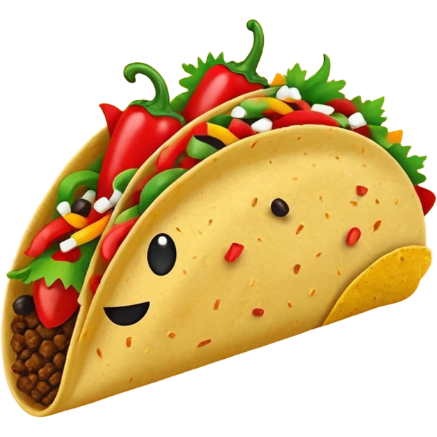 Mexican cuisine humanless avatar in bright style illustration. Taco with peppers, colorful palette, simple shapes, flat design, festive and bold. emoji