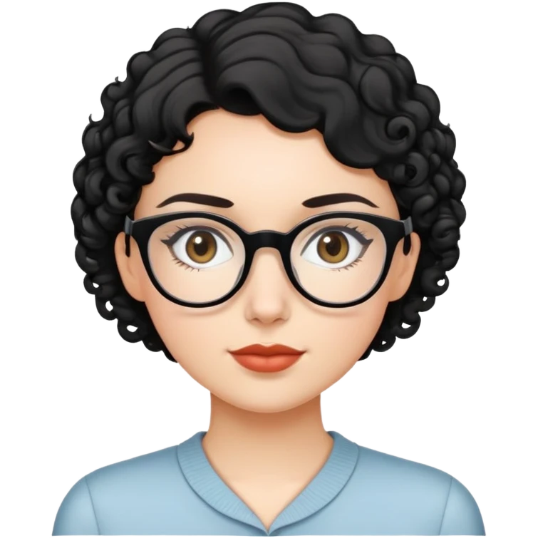 a white girl with short and cruly black hair wearing thin frame glasses emoji