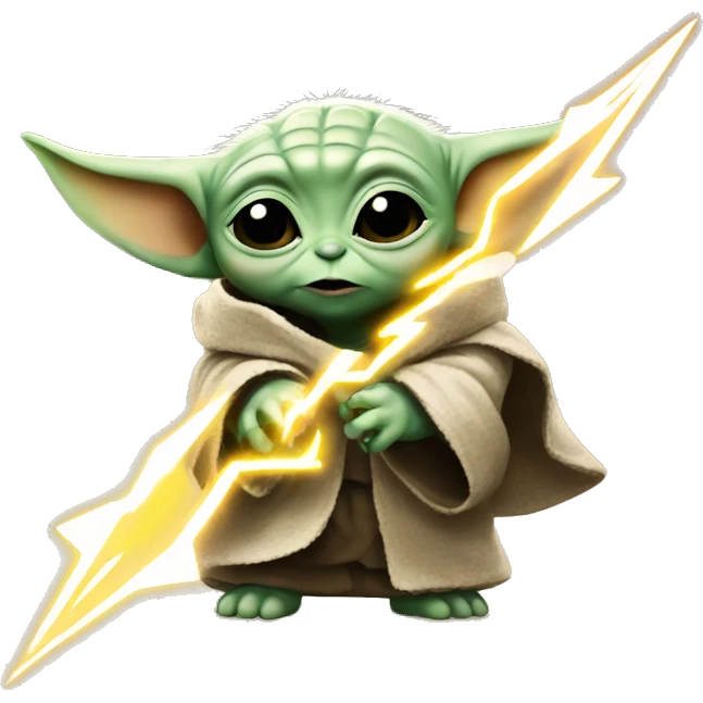 baby yoda holds a lightning bolt emoji