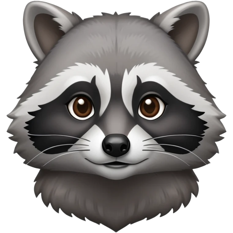 Cinematic-Noble-Raccoon-Portrait-Emoji – Poised and confident, with a sturdy build and a beautifully textured fur of silver-grey accented by dark black facial markings, deep-set, intelligent brown eyes, simplified yet sharp and sophisticated. emoji