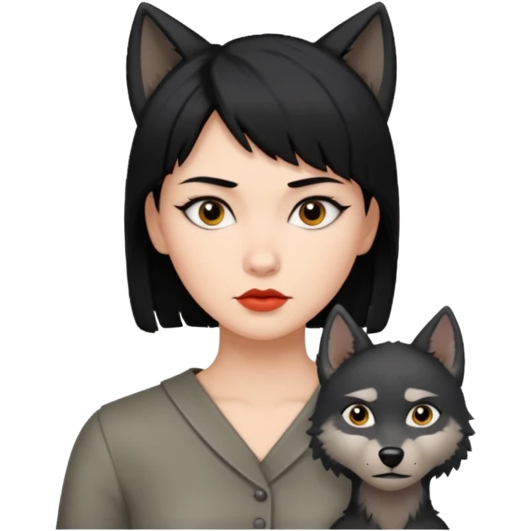 woman with black wolfcut hair, neutral expression emoji