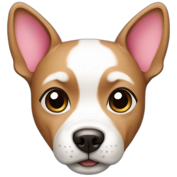 Small dog with a white and brown head, With low ears and pink collar emoji