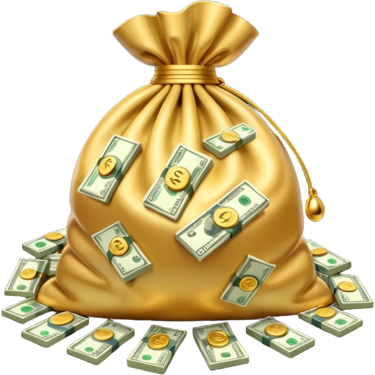 Luxury 3D emoji, overflowing money bag, stacks of cash, premium lighting, rich glossy look, ultra clean, transparent background


 emoji
