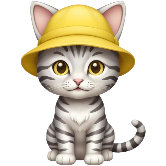 Silver tabby cat cub with yellow hat full body emoji