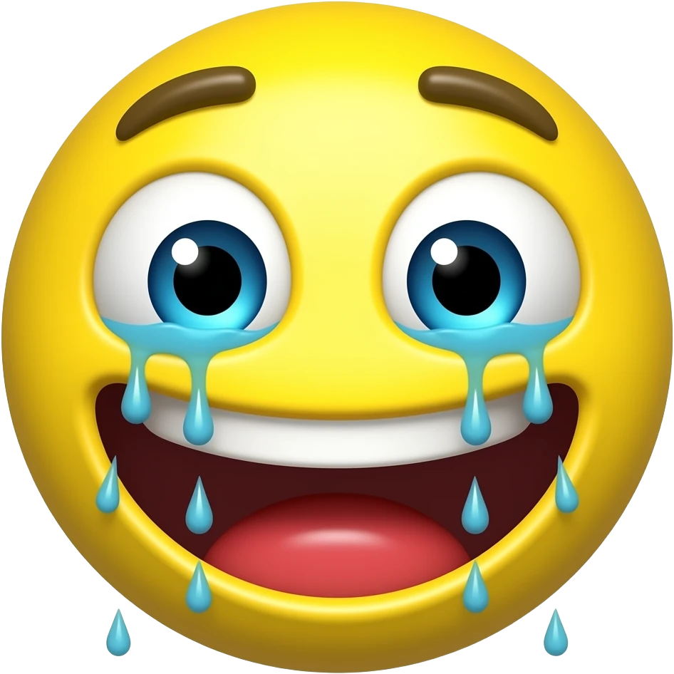 SUPER EXAGGERATED YELLOW EMOJI laughing with eyes wide open tears streaming STREAMING STEAMING out of eyes emoji