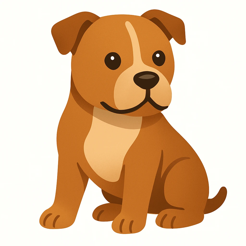 Create an emoji style illustration of a Staffordshire Bull Terrier in brown color. The style should resemble apple style emojis with concise details and no text. emoji
