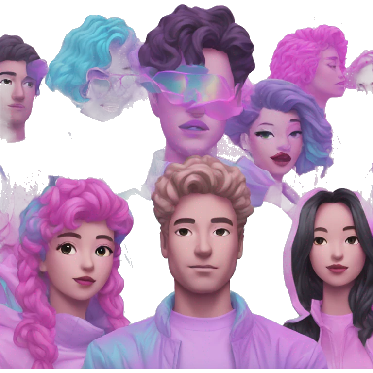 Vaporwave group of people on white background emoji