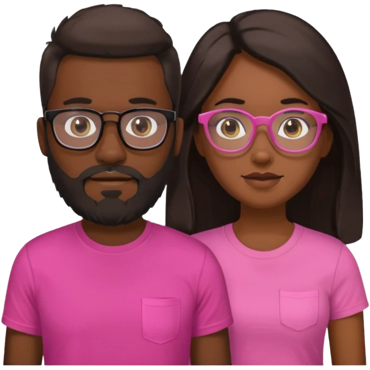 pareja el moreno con barba y gafas  , camiseta negra y ella pelo moreno camiseta rosa y pelo largo de piel blanca emoji
