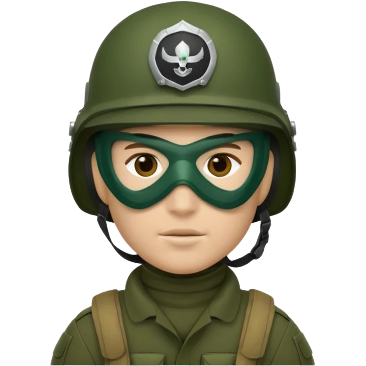 soldier with helmet and wearing mask in dark green emoji