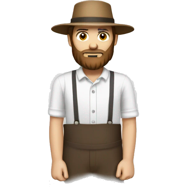 Amish man white with brown straw hat building a building with beard without a mustache holding a saw emoji