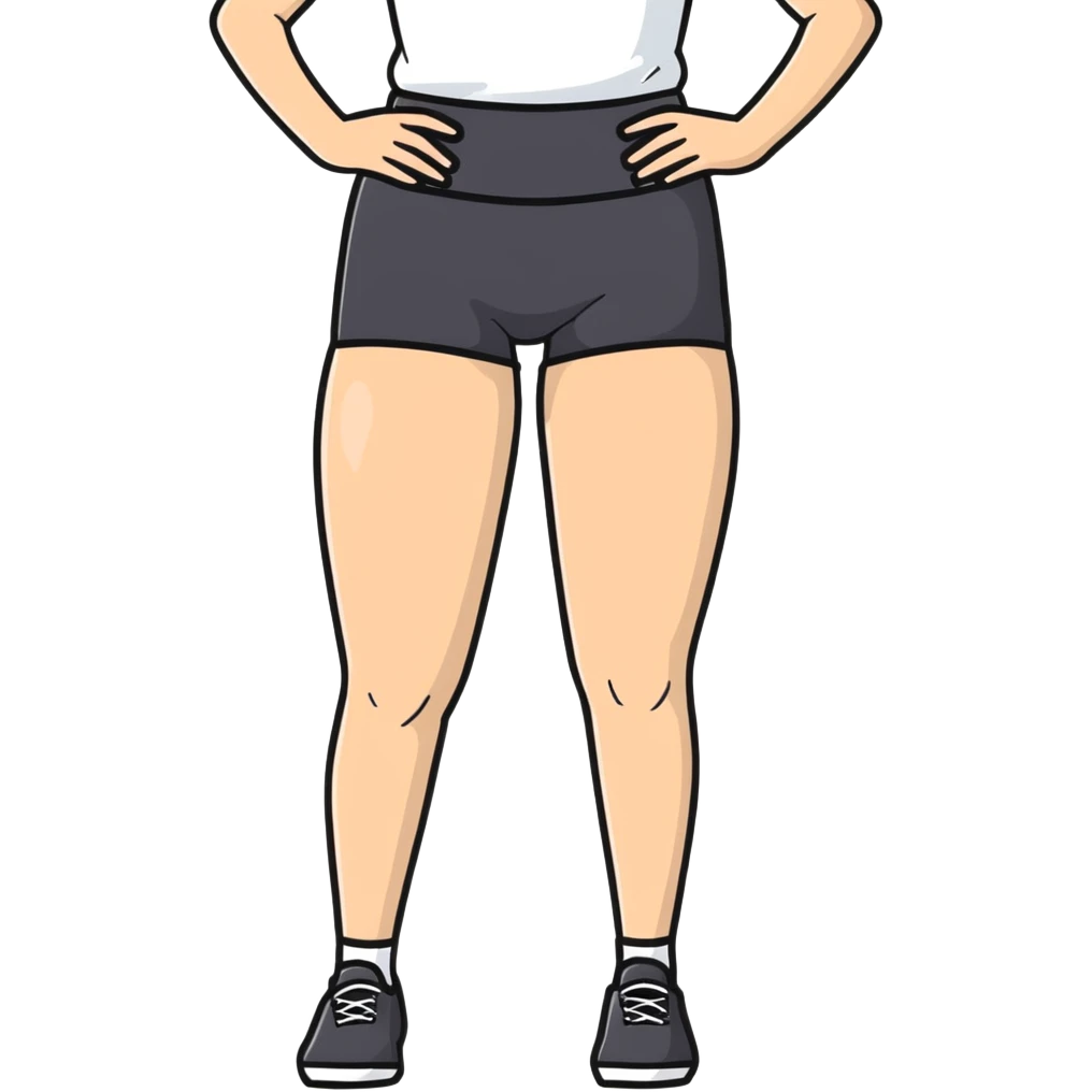person standing with legs apart, wearing three-point shorts and black pantyhose emoji