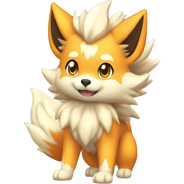 Colorful Shiny Kawaii Cute Arcanine—Vulpix-Ninetails-Shiba-Inu-Fakémon-Pokémon full body emoji