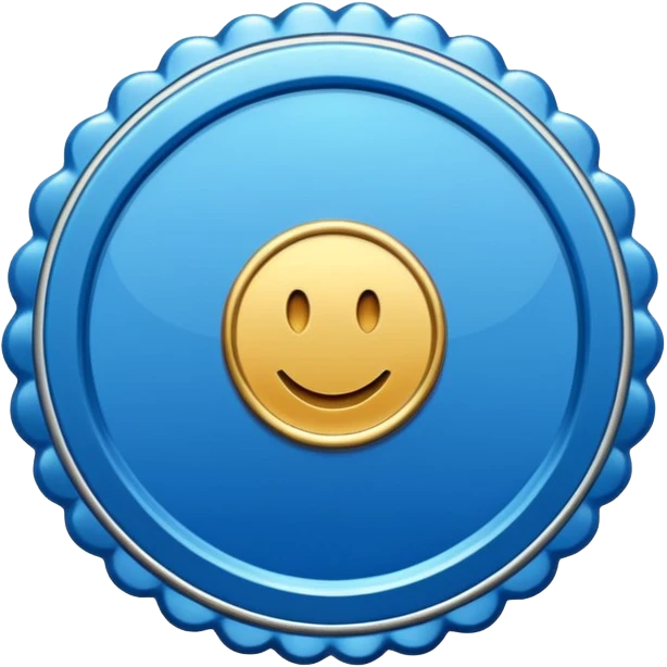 A blue scalloped circle with a verified thing emoji