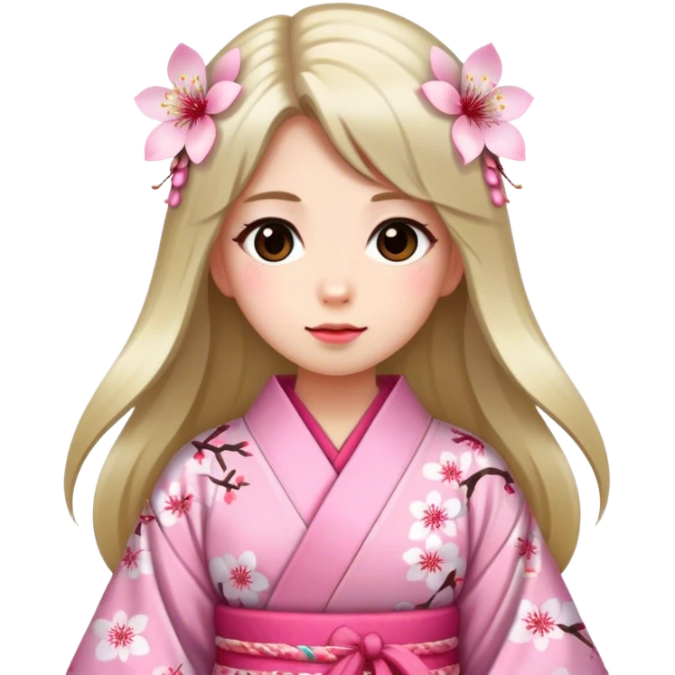 Long-haired girl wearing a cherry blossom pattern kimono emoji