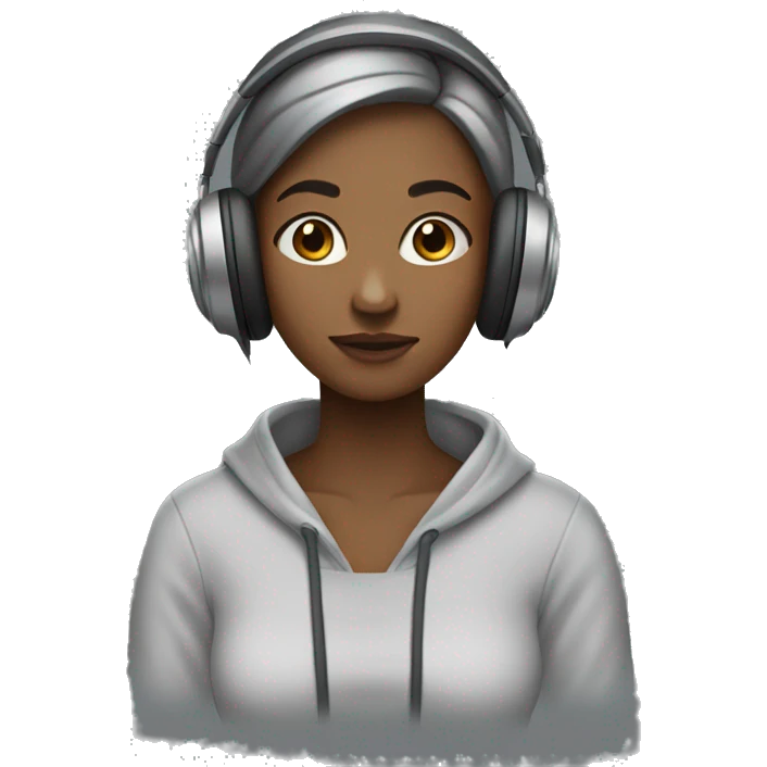 Girl with headphones  i said no eyes. Wearing hoodie of ofgray color hairs are brown and and upto shoulders.  emoji