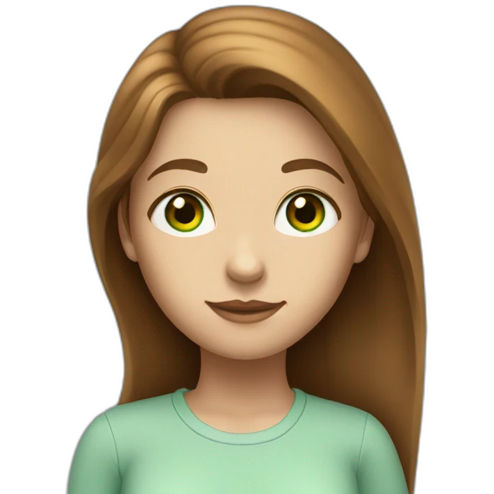 tall girl with brown long hair, green eyes, light blue shirt emoji