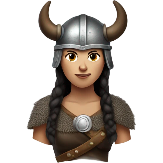 Viking woman with dark hair and viking horns on helmet and looks like Brunhilda emoji
