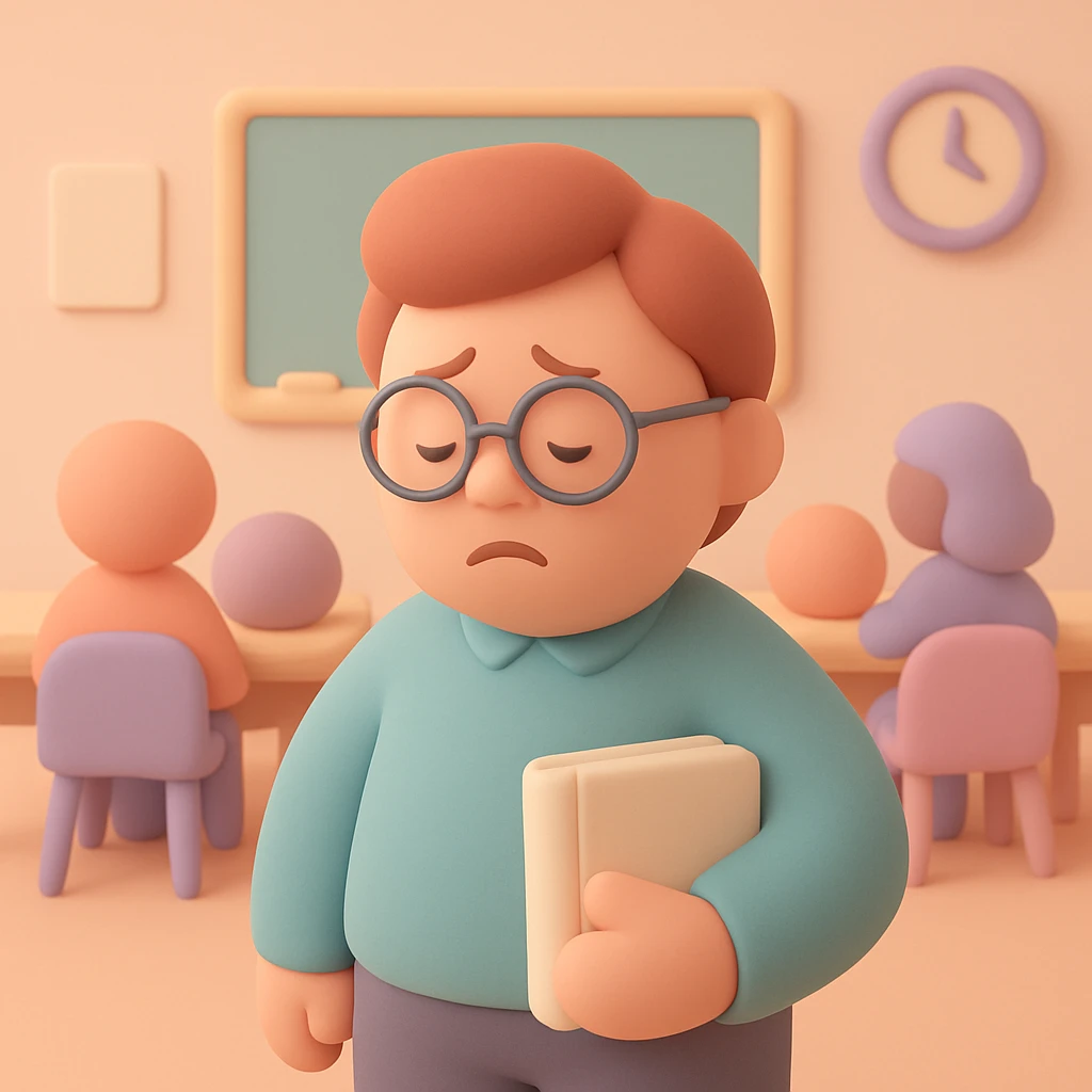exhausted teacher in a bustling classroom emoji