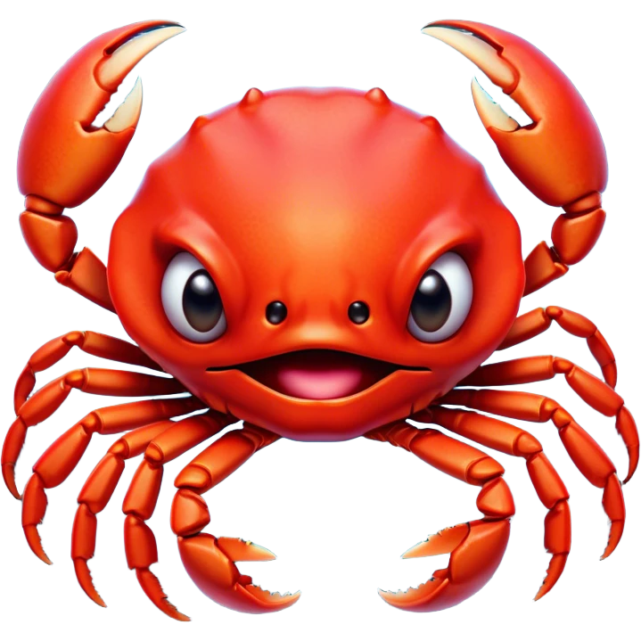 Cinematic Comical Red Crab Portrait Emoji, Head tilted dramatically with an exaggeratedly amused expression, featuring a vibrant, angular carapace with bold, expressive pincers and wide, comically animated eyes full of playful disbelief, Simplified yet hilariously expressive features, highly detailed, glowing with a slightly sassy oceanic glow, high shine, dramatic yet playful, stylized with an air of quirky coastal mischief, soft glowing outline, capturing the essence of a meme-worthy red crab that looks ready to pinch its way into viral fame! emoji