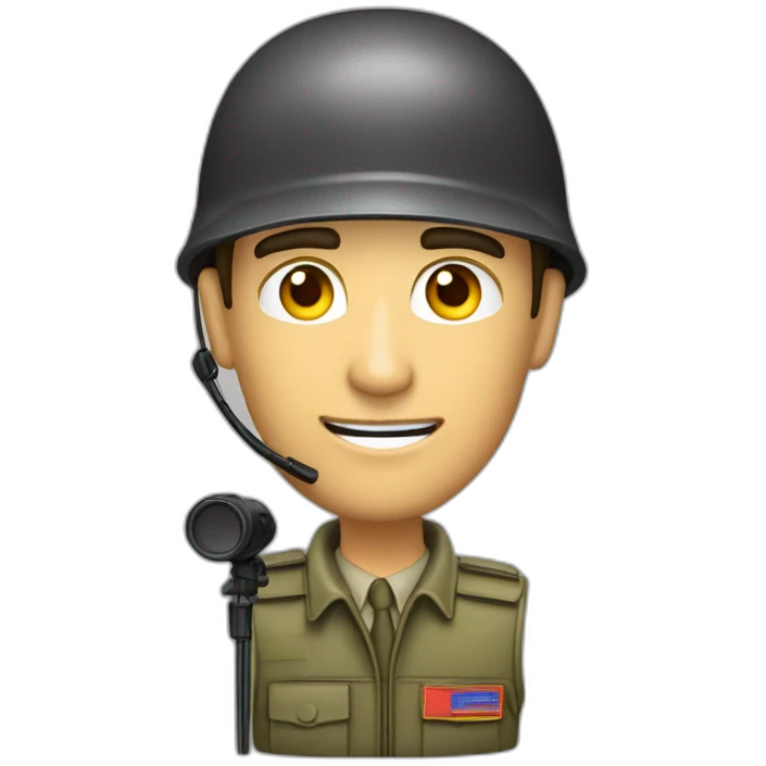 periodista reportero de guerra con casco y con microfono emoji