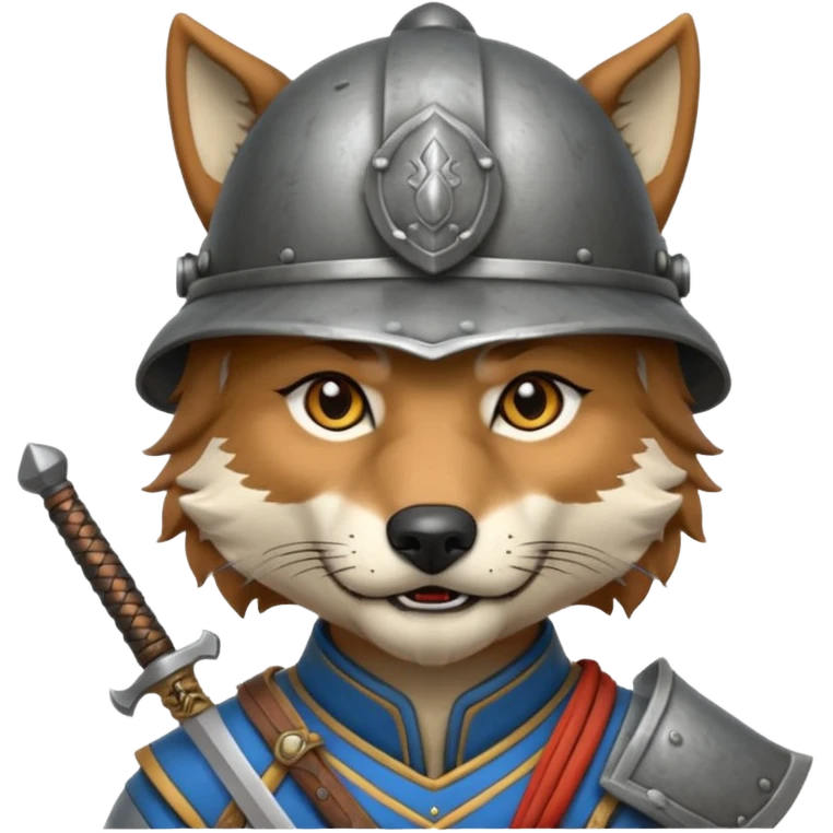 wolf face, mogolian ancient with small sword back and steel helmet emoji