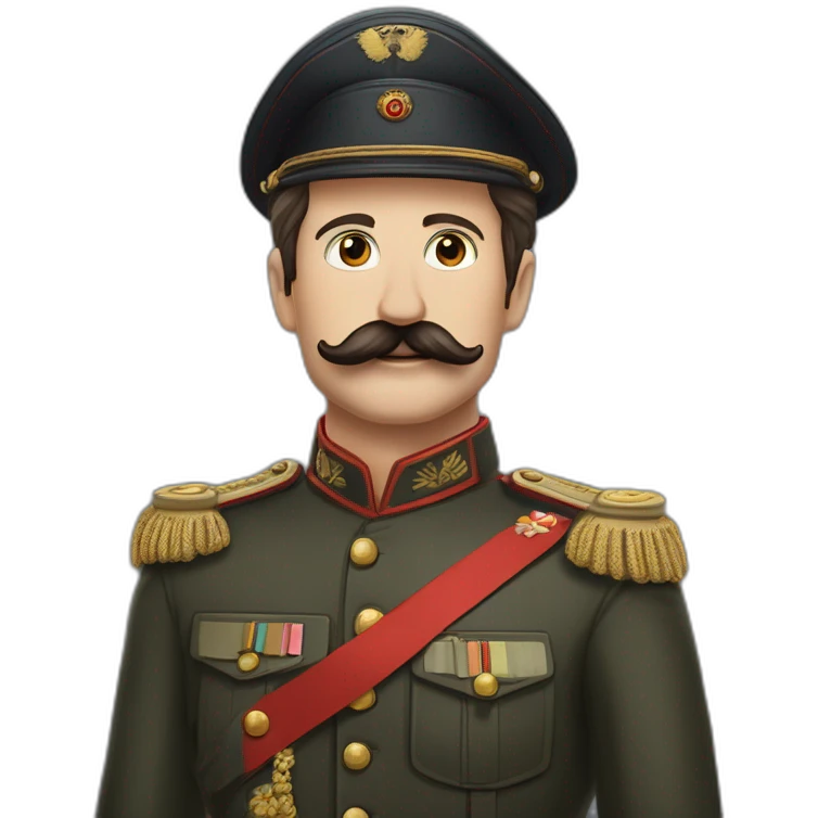Je veux un homme en tenue militaire allemande avec un bandeau rouge sur le bras, et une moustache à Charli chaplin emoji