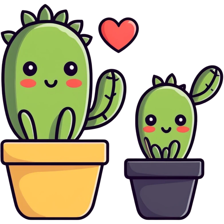 Two Happy Cactus best friends with heart eyes in a pot emoji