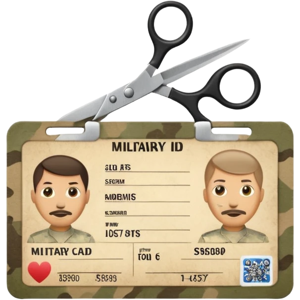 Scissors cutting military ID card front view emoji