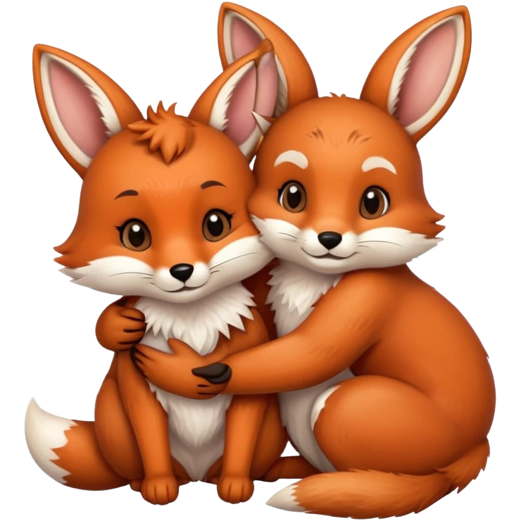A fox hugs a brown bunny emoji