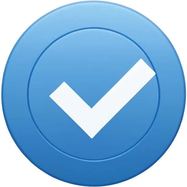 Simple icon, blue circle with a white checkmark in the center, clean white background, flat design, minimal style, clear and sharp, no text, no shadow. emoji