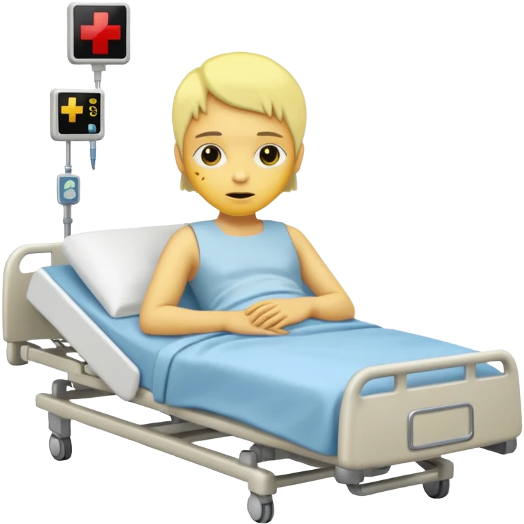 pessoa com a pele de cor amarela deitada em uma maca de hospital emoji