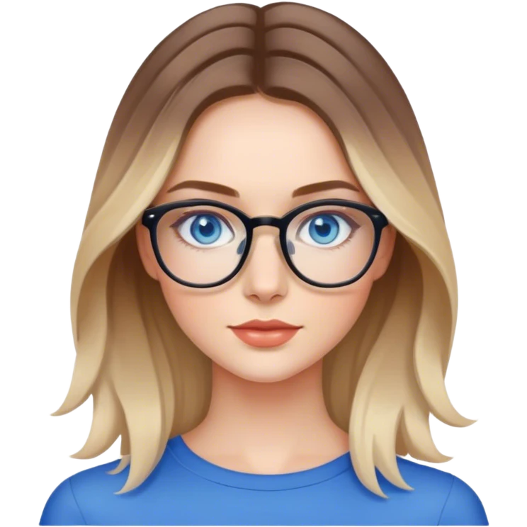 Shoulder length Balayage pale model lady with glasses and blue eyes  emoji