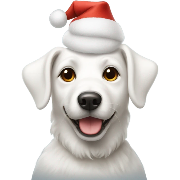 White dog wearing a Christmas hat emoji