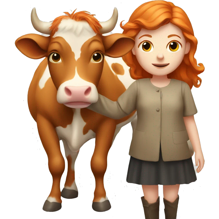 Ginger girl with a cow  emoji