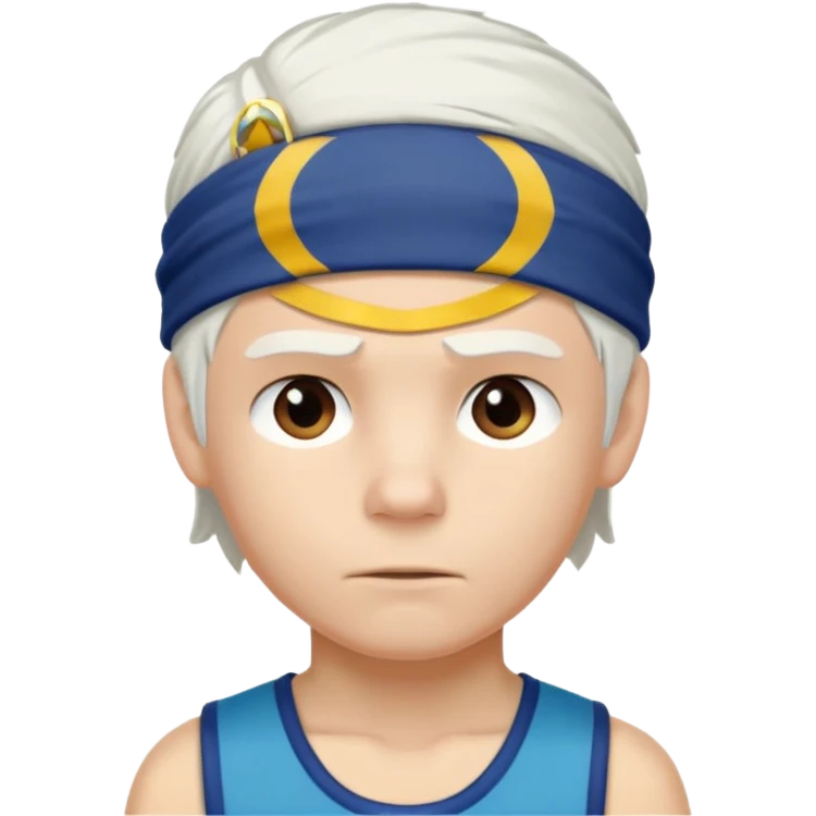 young climber boy with white hair and headband emoji