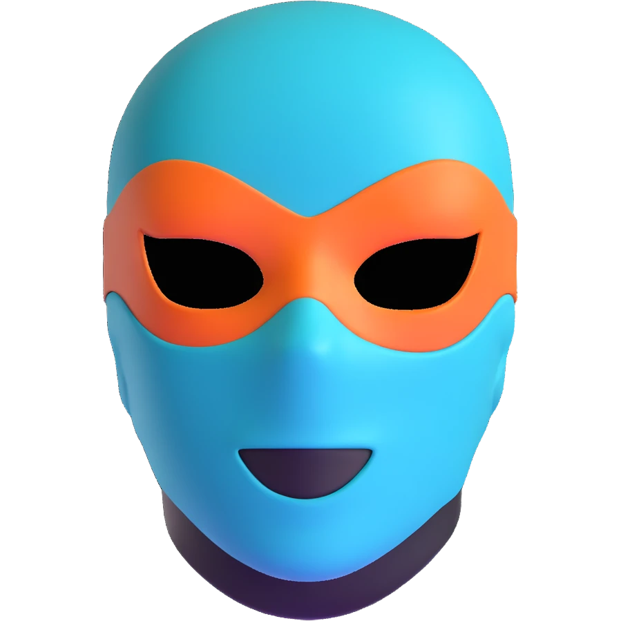teal and orange ski mask with love expression emoji