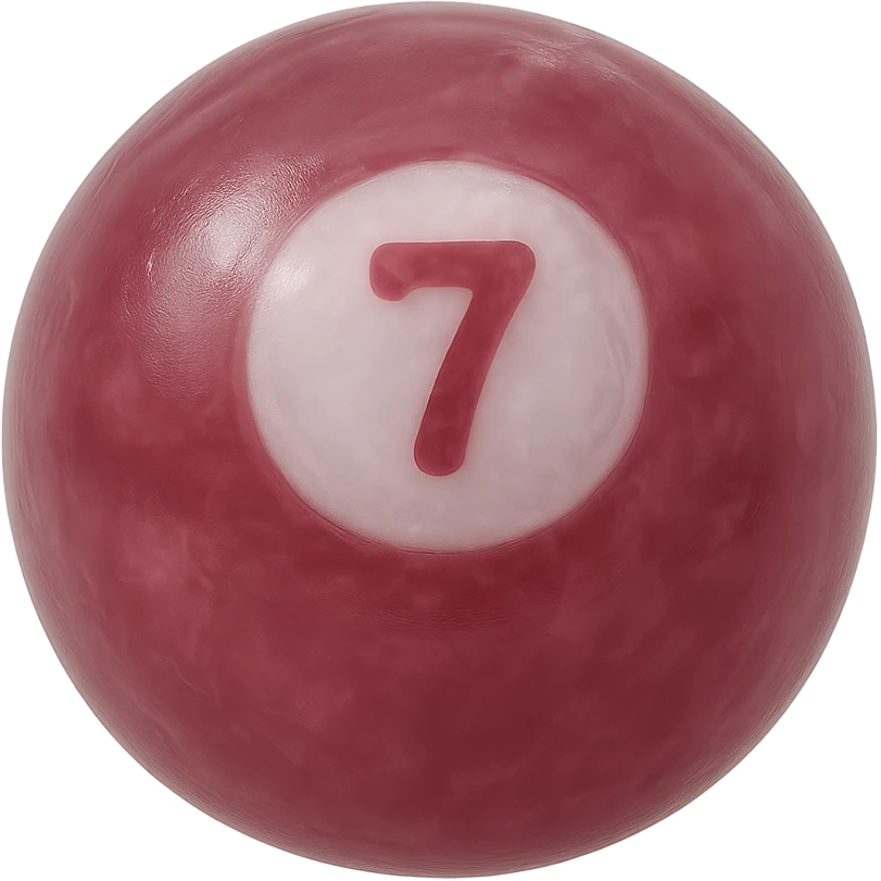 pool billiards 7-ball, retro 90's toy style, very transparent, slightly see-through, maroon with white circle and number 7, soft plastic texture, soft reflections, soft and squishy, some cloudiness, not shiny, highly detailed, appealing, no tag, no background emoji
