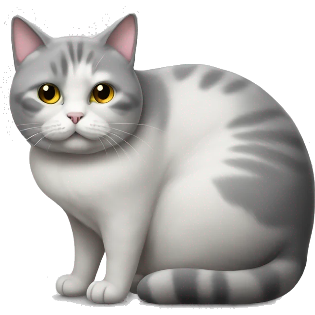 morbidly obese white and grey cat emoji